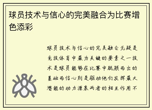 球员技术与信心的完美融合为比赛增色添彩